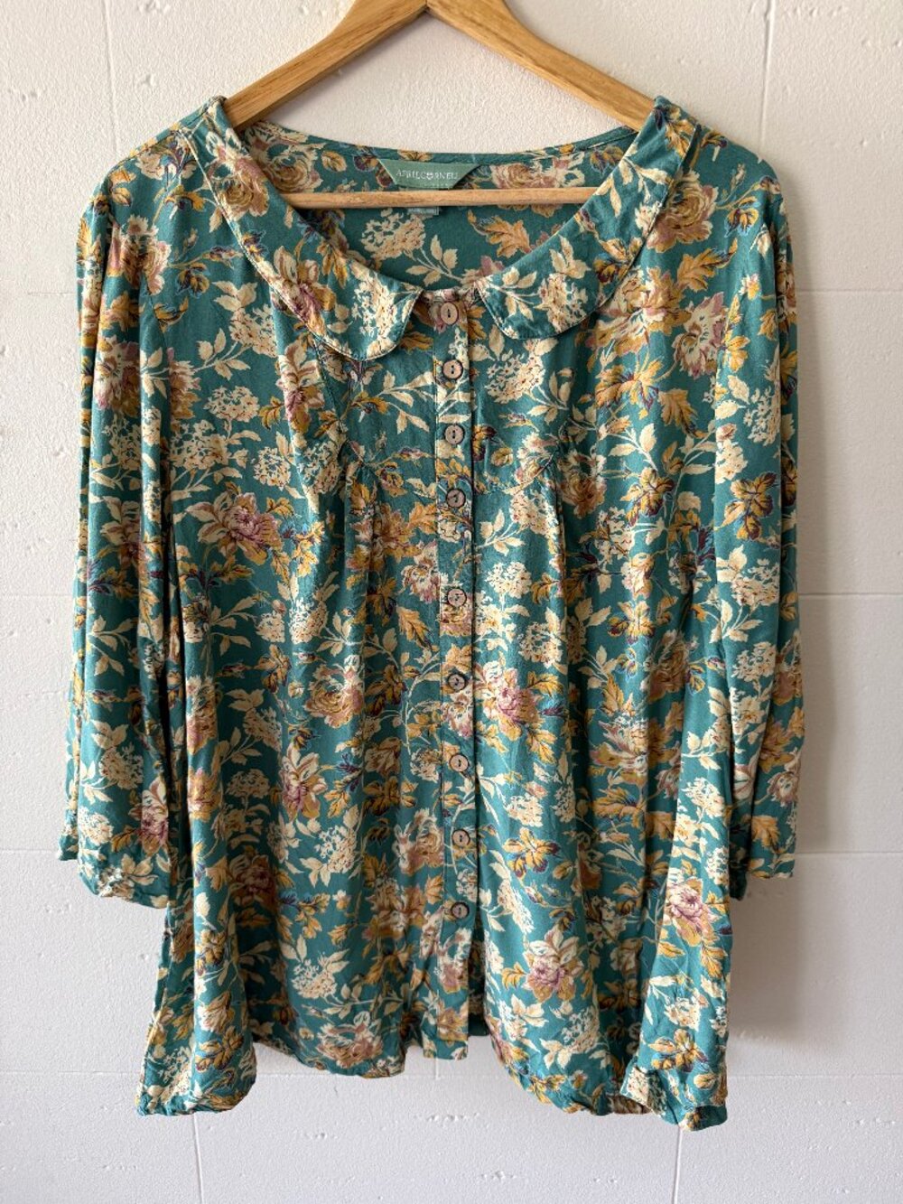 April Cornell | Blue Cotton Collared Long Sleeve Top | XL